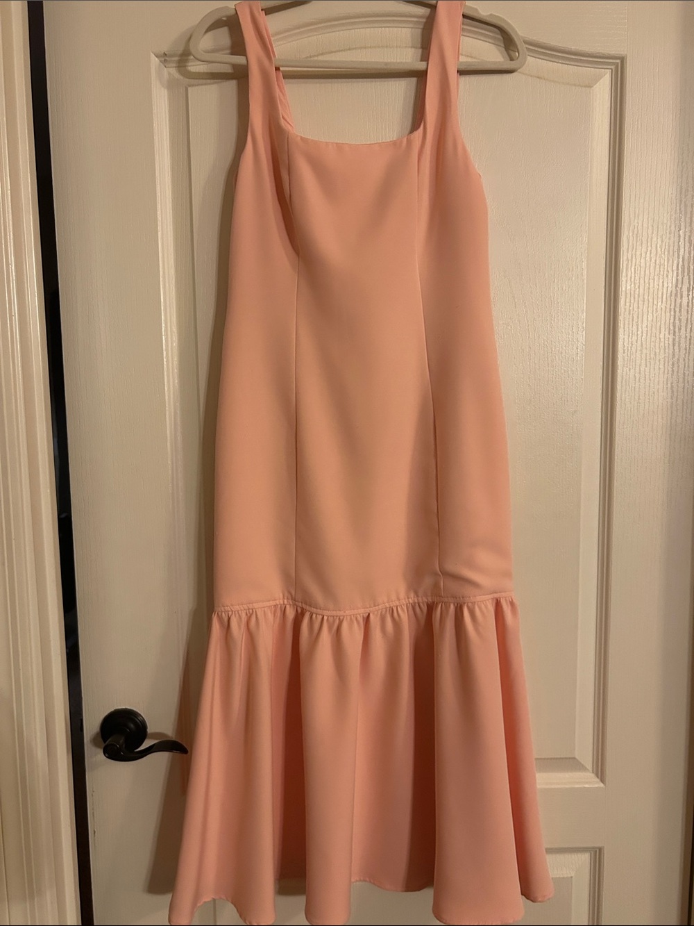 Vici Soft Peach Square Neck Ruffle-Hem Dress